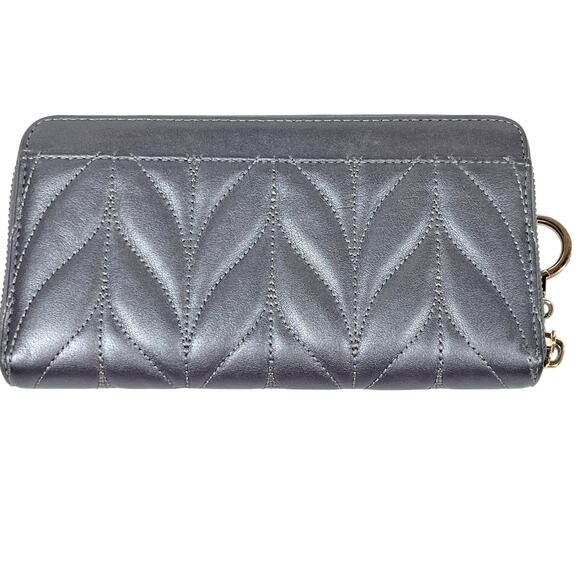 Kate Spade Briar Lane Quilted Leather Neda Zip Around Wallet Grey Keychain Used - Picture 2 of 10